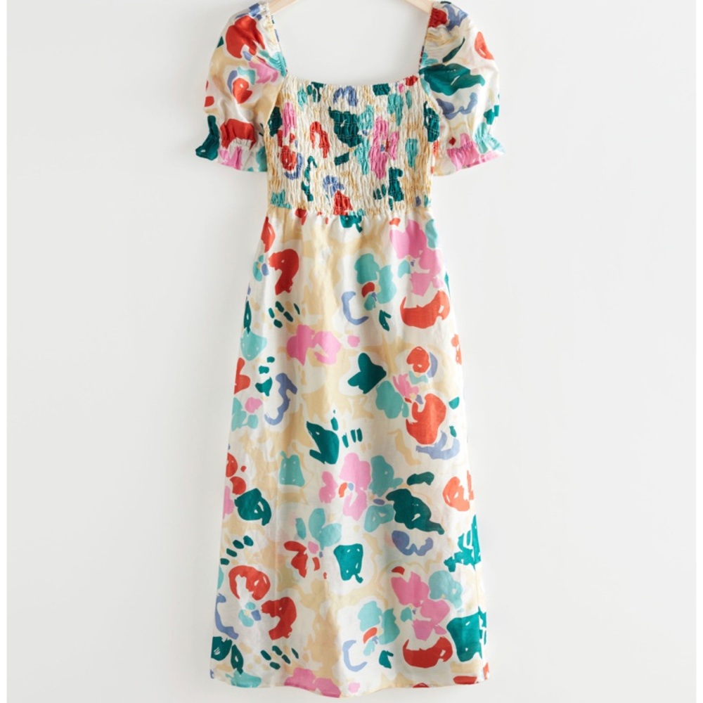 & Other Stories Abstract Puff Sleeve Midi Dress